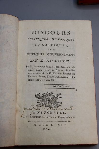 null ALBON (Comte Claude d'). Discours politiques, historiques et critiques, sur...