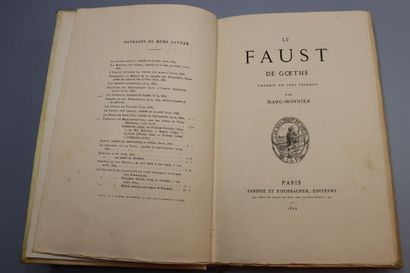 null GOETHE. Le Faust de Goethe, traduit en vers français par Marc-Monnier. Paris,...