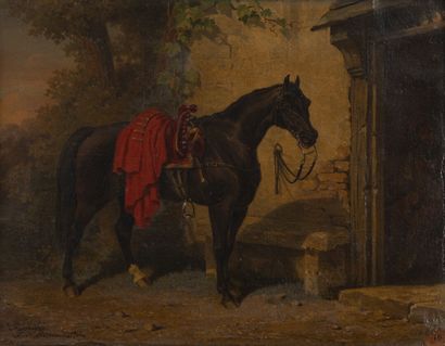 Jules de BONNEMAISON Jules de BONNEMAISON (France 1809 - 1865). Cheval à l'écurie....