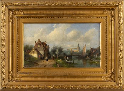 Ecole Hollandaise du XIXème siècle ECOLE HOLLANDAISE du XIXème siècle. Canal. Huile...