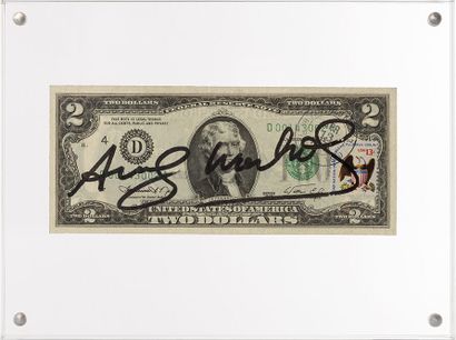 ANDY WARHOL Andy WARHOL (1928-1987). Billet de deux dollars "Thomas Jefferson" signé...
