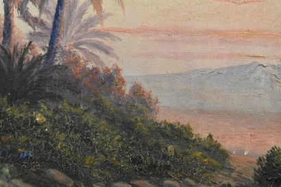 Henri RICHEVILLAIN Henri RICHEVILLAIN (XIX-XX) Oasis, huile sur toile, Signé en bas...