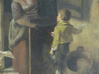 null Ecole du XIXème siècle, Intérieur paysan, huile sur toile. Dimensions : 57 x...