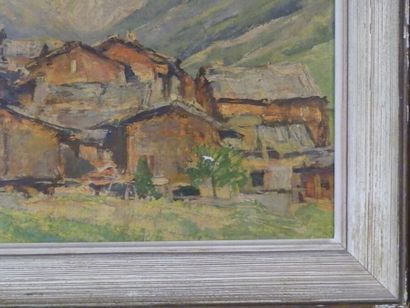 August HERZOG, Village alpestre August HERZOG (1885-1959), Village alpestre, chromographie...