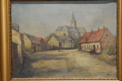 null F. VENDONNE (XXe siècle), Eglise de village, huile sur toile. Signé en bas à...