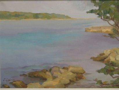 null Clémence CHERER (XXème siècle), La mer, gouache sur toile. Signé en bas à gauche....