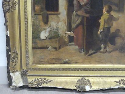 null Ecole du XIXème siècle, Intérieur paysan, huile sur toile. Dimensions : 57 x...