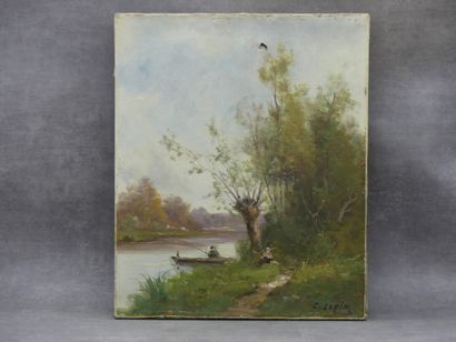 C. LORIN C. LORIN (1815-1882) Bord de lac, huile sur toile, Signé en bas à droite....