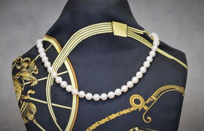 null Un collier de perles de culture fermoir or 750/°°. Perles Ø 7.5 mm Choker ....