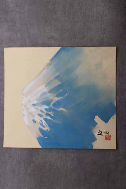 null JAPON. Suite de six peintures sur soie à décor de paysages: Mont Fuji, Geisha...