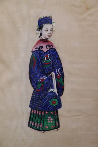 null CHINE. Jeune courtisane, gouache sur papier de riz. Fin XIXème début XXème siècle....