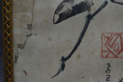 null CHINE. Poissons et feuillage, encre de chine sur papier. Signé. XXème siècle....