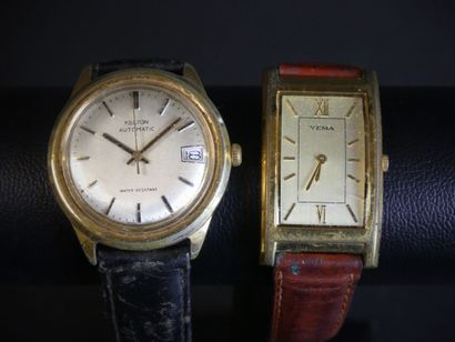 null Réunion de deux montres en métal doré et acier: Yema à quartz et Kelton mouvement...