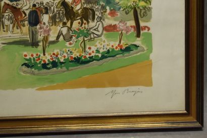 null Yves BRAYER (1907-1990), Présentation des chevaux, lithographie en couleur....