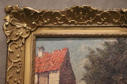 Paul VERDUSSEN Paul VERDUSSEN (1868-1945) paysage de maison, huile sur toile, Signé...
