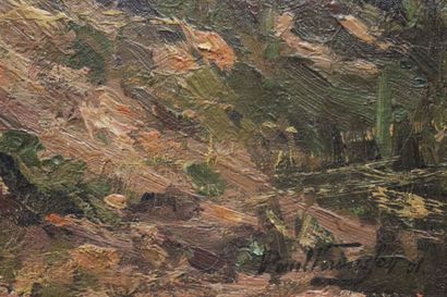 Paul VERDUSSEN Paul VERDUSSEN (1868-1945) paysage de maison, huile sur toile, Signé...