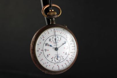 null J.AURICOSTE AURAL 
Montre chronographe gousset en acier noirci.
Cadran blanc...