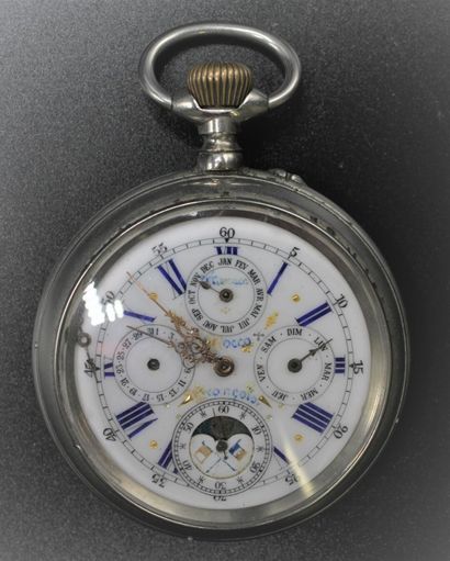 null ANONYMOUS Regulator triple date moon phase.
Pocket watch with round case.
White...