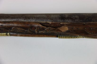 null Pistolet à silex du XVIIIème siècle, Longueur 39 cm, quelques accidents à la...