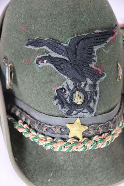 null Deux chapeaux d'Alpini en feutre vert avec insigne brodée de l'artillerie de...