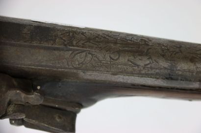 null Pistolet à silex du XVIIIème siècle, Longueur 39 cm, quelques accidents à la...