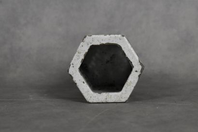 CHINE. Hexagonal porcelain brush holder with openwork decoration of medallions representing...
