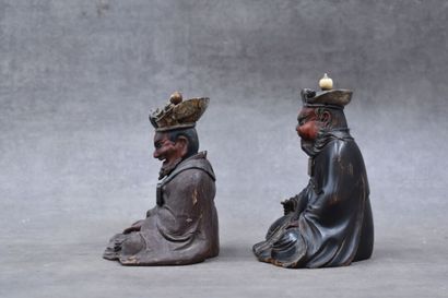 JAPON. Meeting of statues in lacquered wood representing Emma-O. One has sulphur...