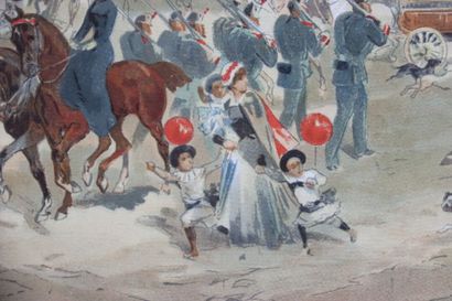 null Edmond MORIN (1824-1882). Parade on the Place de l'Opéra. Watercolor. Signed...
