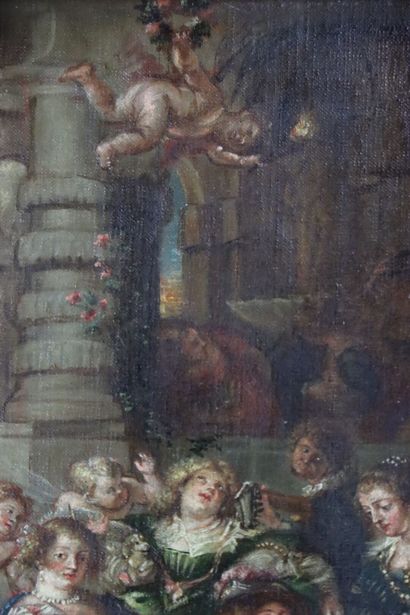 null French school XIXth, in the taste of the XVIIth. Animated scene at the PUTTI....