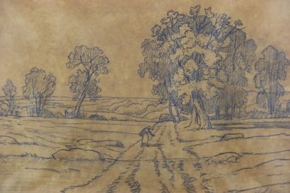 null Adrien SCHULZ (1851-1931). "Peasant woman returning from the fields". Pencil...