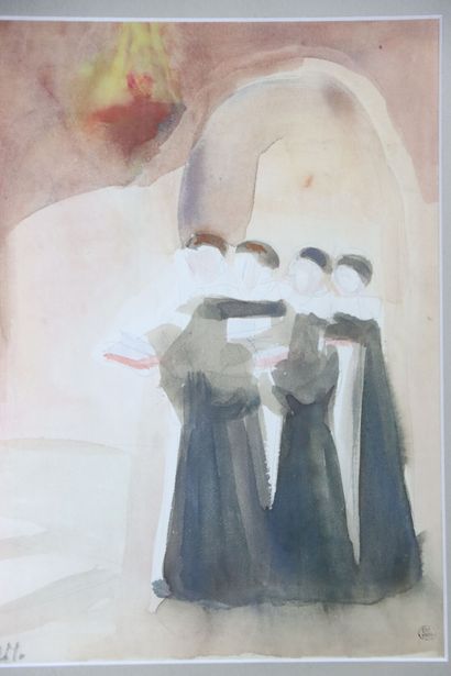 null Dora MAAR (1907-1997).La procession.Aquarelle sur papier..Signée en bas à gauche....