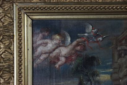 null Ecole française XIXème, dans le goût du XVIIème. SCENE Animée aux PUTTI. Huile...