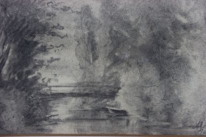 null Adrien SCHULZ (1851-1931). Scène de rivière. Mine de plomb Signé en bas à droite....