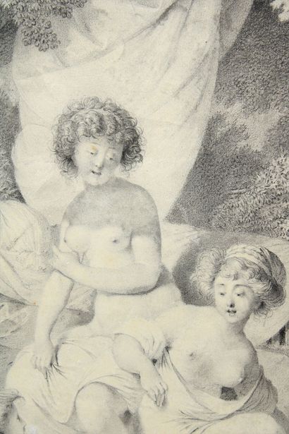 null Pierre Alexandre WILLE (Paris, 1748-1824). Bathers in an undergrowth. Black...