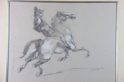 null Claude WEISBUCH (1927 - 2014). The rider. Charcoal on wove paper. Signed lower...
