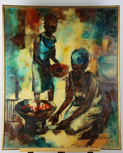 null Roland HIBERT. Senegalese women. Oil on canvas. Signed lower right, marked 1966....