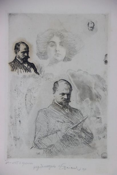 null EMILE FRIANT (1863-1932). Studies. Engraving heightened with graphite. Signed...