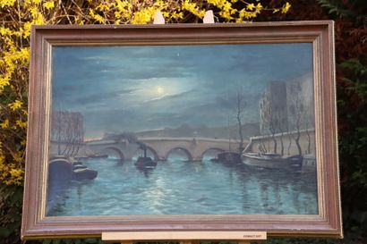Crépuscule. School of the beginning of the XXth century, Dusk, oil on canvas. Size...