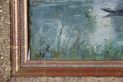 null Adrien SCHULZ (1851-1931). River landscape under the moon. Oil on panel. Signature...