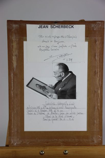 null Jean SCHERBECK (1898-1989). Vieille femme et son panier. Mine de plomb sur papier....