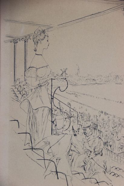 null Léonard FOUJITA (1886-1968). Elegants at the races. Print. Size at sight : 37...