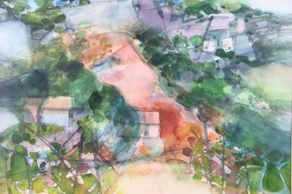 null Camille HILAIRE (Metz, 1916 - Fourges, 2004). Paysage. Aquarelle signée en bas...