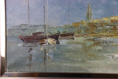 Luigi PAOLILLO Luigi PAOLILLO (1864-1934) Port, huile sur toile, Signé en bas à droite....