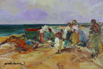 null PINEDA BUENO (born in 1950) . Beach landscape . oil on canvas . Signed lower...
