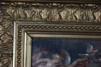 null French school XIXth, in the taste of the XVIIth. Animated scene at the PUTTI....