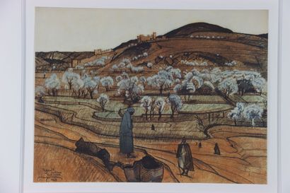 null Jacques MAJORELLE (1886-1962). Vue du paysage de Tazoult. Lithographie. Dimensions...