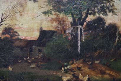 null School of the XIXth century. Farm landscape. Oil on canvas. Dimensions: 54 x...