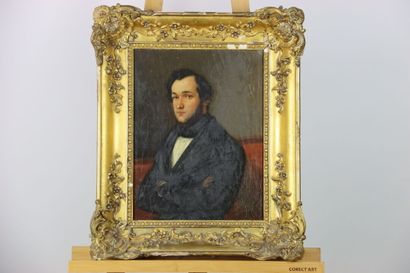 null French school of the 19th century. Portrait of a man in bust with arms crossed....