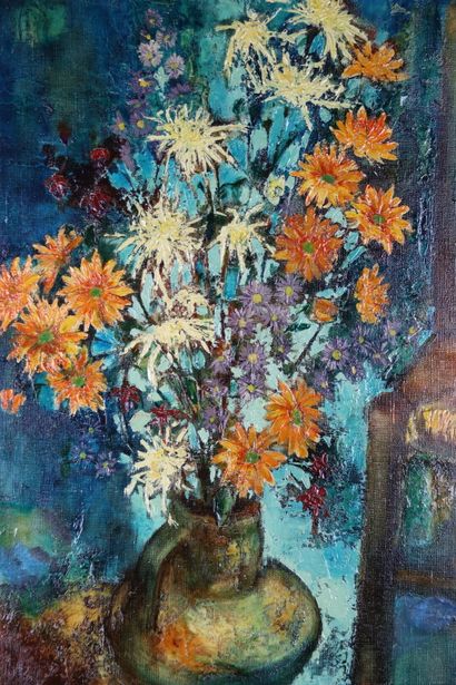 null Roland HIBERT. The bouquet in the workshop. Oil on canvas. Signed lower right....