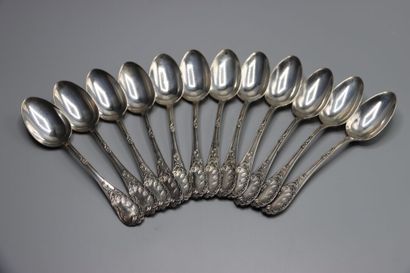 null Service of twelve forks and twelve spoons in silver. Hallmark minerve. Baroque...